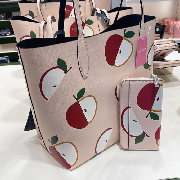 Kate Spade Honeycrisp Large Apple Tote & Honeycrisp Red Apple Continental Wallet - Picture 10 of 16